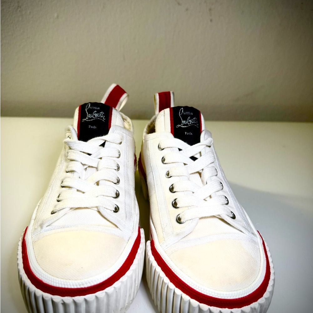 Christian Louboutin White and Red Sneakers